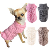 Small dog wearing cozy solid knit winter sweater – Chihuahua, Yorkshire, Schnauzer puppy clothes