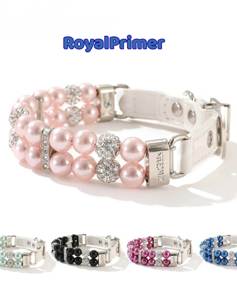 PearlGlow Pet Collar | Pearl and Rhinestone Collar for Dogs and Cats | RoyalPrimer
