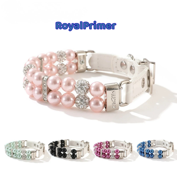 PearlGlow Pet Collar | Pearl and Rhinestone Collar for Dogs and Cats | RoyalPrimer