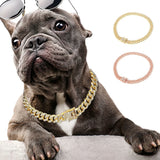Luxury rhinestone dog collar made of durable metal alloy with sparkling zirconia diamonds. Adjustable gold chain collar for small, medium, and large dogs. Perfect for parties, birthdays, and stylish daily walk
