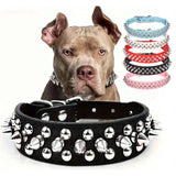 Premium adjustable dog collar made of durable PU leather with rust-resistant rivets, hypoallergenic and safe, protecting small and medium dogs from biting and scratching.