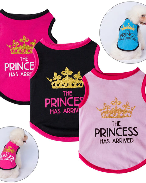 Princess Crown Dog Vest T Shirt - Summer Cotton Pet Clothes for Small Dogs, Chihuahua, Poodle, Puppy Shirts, Breathable Sleeveless Dog Apparel, Cute Prince and Princess Dog Outfit