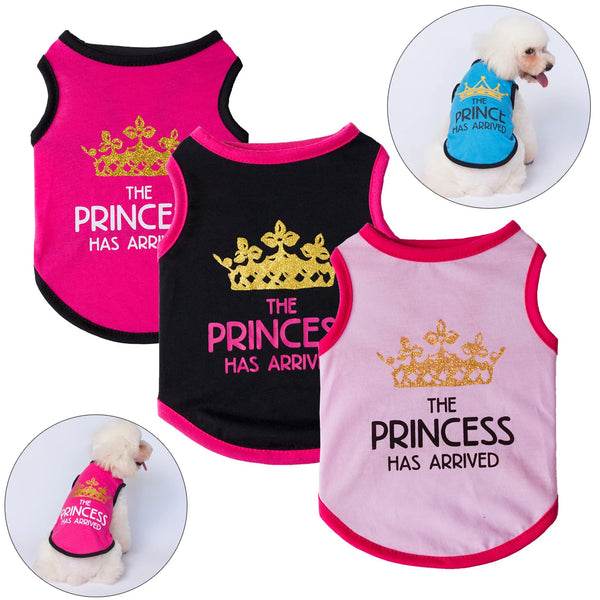 Princess Crown Dog Vest T Shirt - Summer Cotton Pet Clothes for Small Dogs, Chihuahua, Poodle, Puppy Shirts, Breathable Sleeveless Dog Apparel, Cute Prince and Princess Dog Outfit