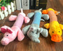 Squeaky plush animal toy for dogs that supports chewing, teething, and mental stimulation