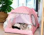 Semi-enclosed flower-shaped pet bed for cats and small dogs that provides comfort, security, and temperature regulation for restful sleep.