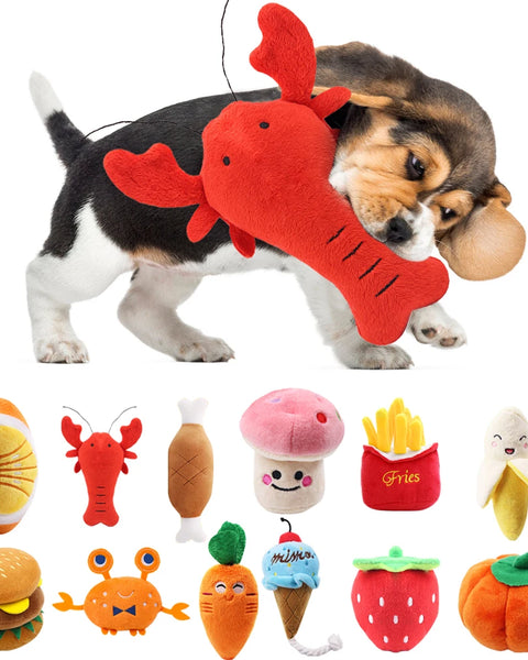Squeaky plush dog toy for dogs and cats that supports chewing, mental stimulation, and interactive play for daily enrichment.