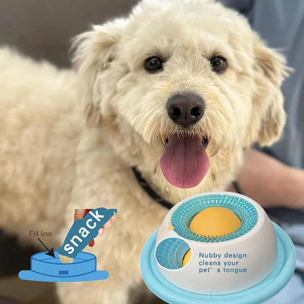 Interactive licking mat for dogs and cats that promotes slow feeding, reduces anxiety, supports digestion, and provides mental stimulation through calming food-based enrichment activities