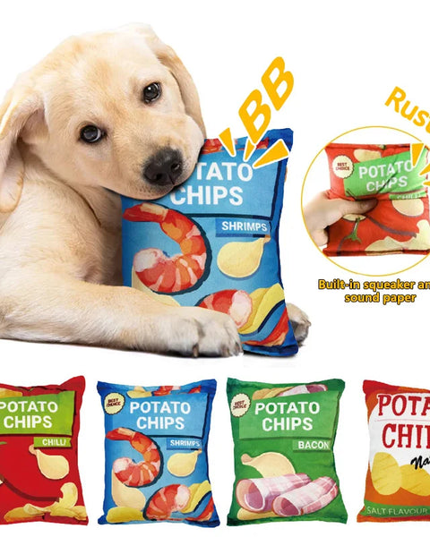 Funny Crisps Plush Dog Toy | Squeaky Bite-Resistant Dog Chew Toy | RoyalPrimer