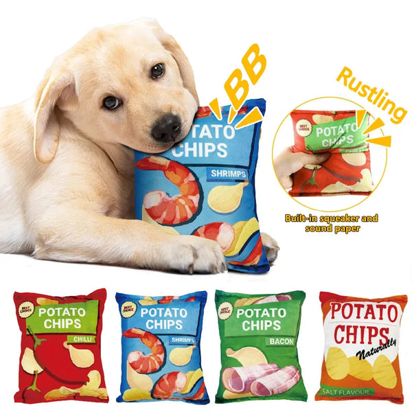Funny Crisps Plush Dog Toy | Squeaky Bite-Resistant Dog Chew Toy | RoyalPrimer