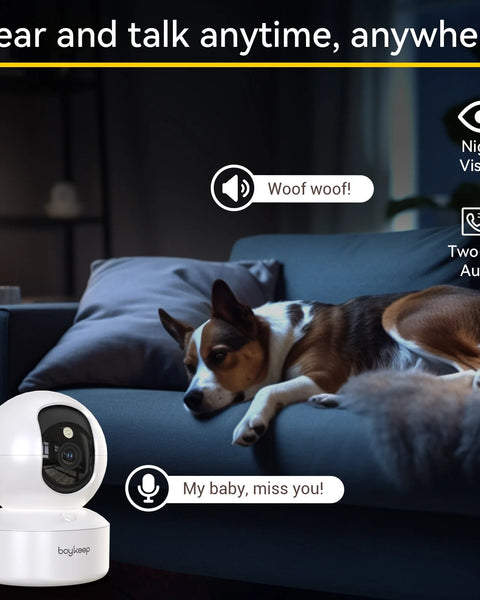2K Interactive Dog Camera with 360° View, Night Vision, Motion Detection and Two-Way Audio for Better Pet Monitoring and Daily Dog Care