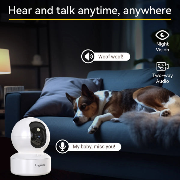 2K Interactive Dog Camera with 360° View, Night Vision, Motion Detection and Two-Way Audio for Better Pet Monitoring and Daily Dog Care