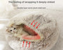 Semi-enclosed plush winter pet bed for dogs and cats designed to retain body heat and provide a warm, secure, and comfortable sleeping space
