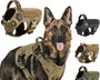 Military-grade tactical dog harness for medium and large dogs that provides secure control, durability, and pressure distribution during training and outdoor use.