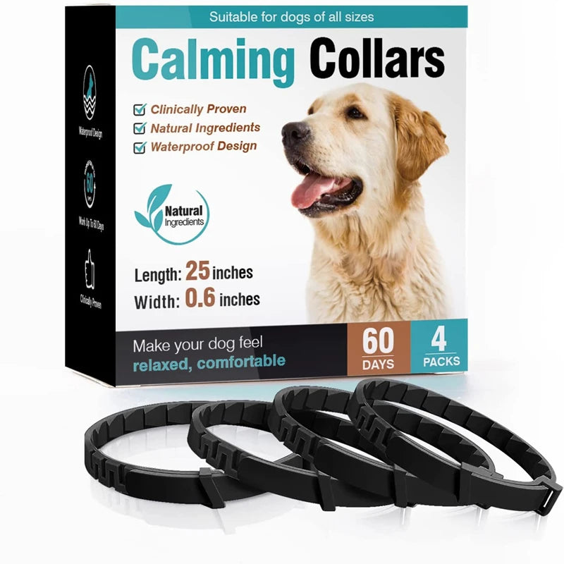 Pheromone calming collar for dogs and cats that helps reduce anxiety, stress, and hyperactivity in daily and stressful situations.