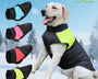 Windproof and waterproof winter dog jacket made from insulated polyester and cotton with leash D-ring and zipper closure, designed to keep dogs warm, dry, and comfortable in cold weather