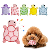 Plush turtle chew toy for puppies and small dogs that supports teething relief, chewing, and dental health during play.
