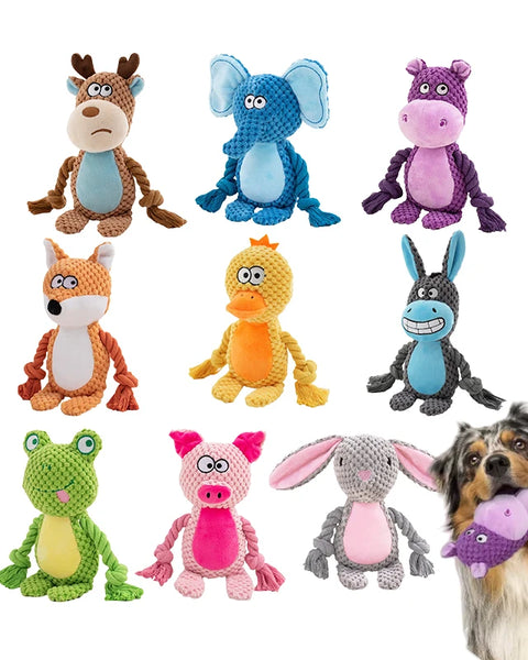 Plush rope chew toy for dogs that supports chewing, dental health, and mental stimulation.