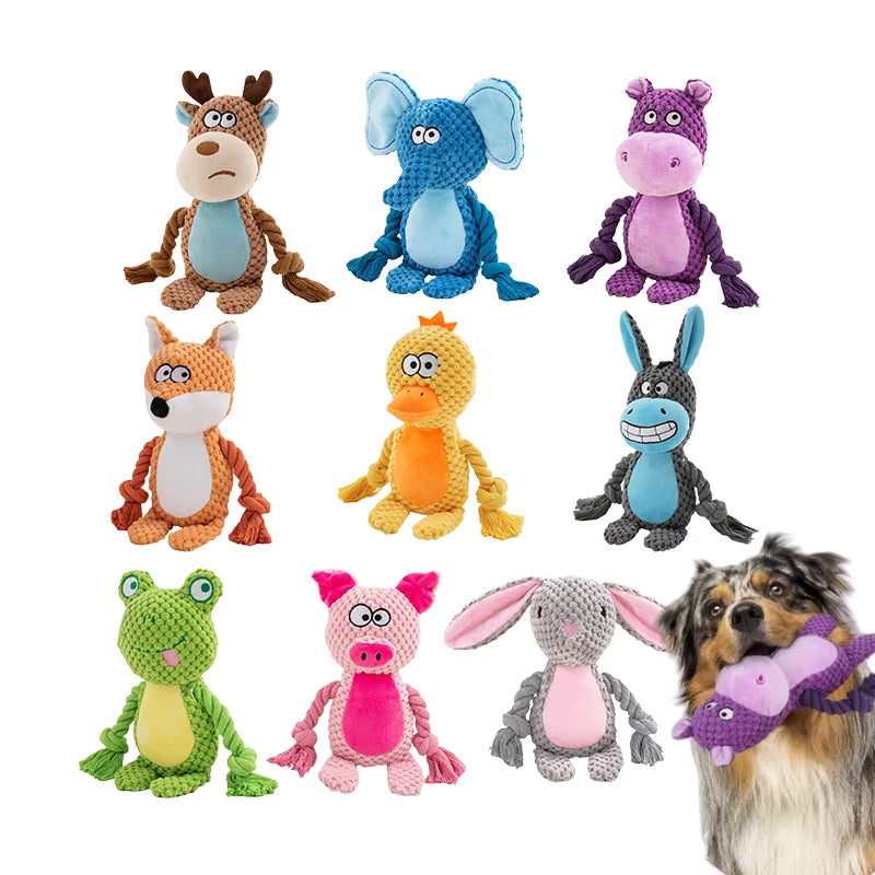 Plush rope chew toy for dogs that supports chewing, dental health, and mental stimulation.