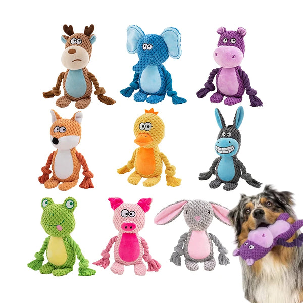 Plush rope chew toy for dogs that supports chewing, dental health, and mental stimulation.