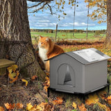 Foldable outdoor pet house for cats and small dogs that provides weather protection, insulation, and a secure resting shelter.