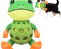 Squeaky frog plush dog toy for small and medium dogs that supports chewing, mental stimulation, and indoor play.