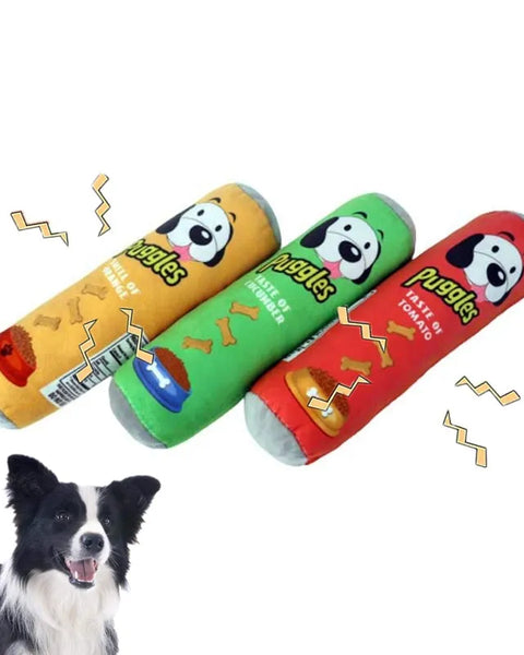 Durable bite-resistant plush chew toy with squeaker designed for dogs of all sizes to support dental health, reduce plaque, and provide interactive mental stimulation and stress relief