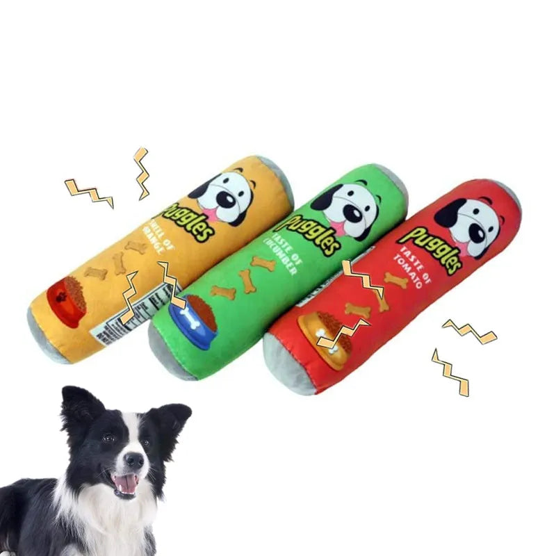 Durable bite-resistant plush chew toy with squeaker designed for dogs of all sizes to support dental health, reduce plaque, and provide interactive mental stimulation and stress relief