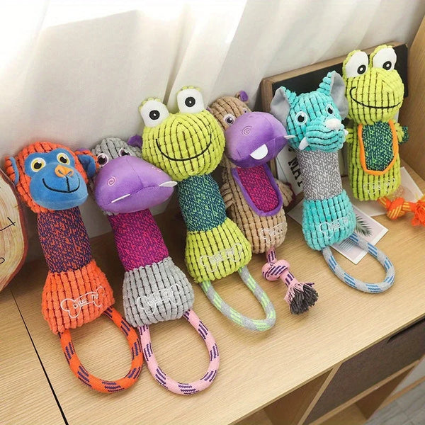 Squeaky plush dog toy for puppies and small to medium dogs that supports chewing and mental stimulation.