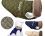 Fleece winter dog jacket for small breeds with fur collar and leash D-ring providing warmth, wind protection, and comfort during cold weather walks