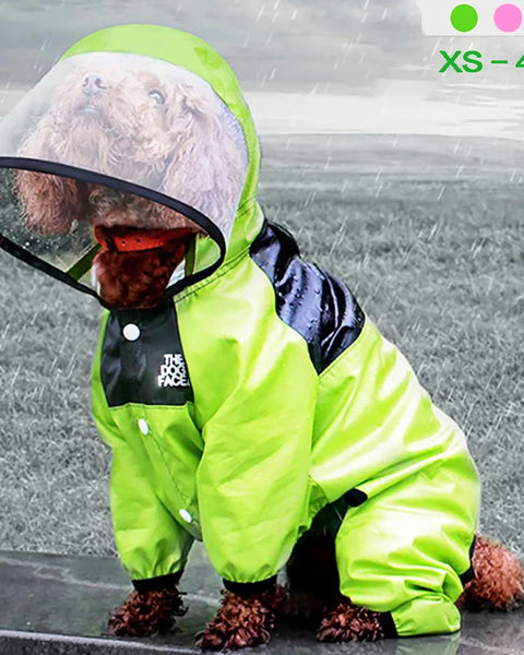 Waterproof polyester dog raincoat with full body coverage to keep dogs dry and comfortable during rainy walks and wet weather conditions