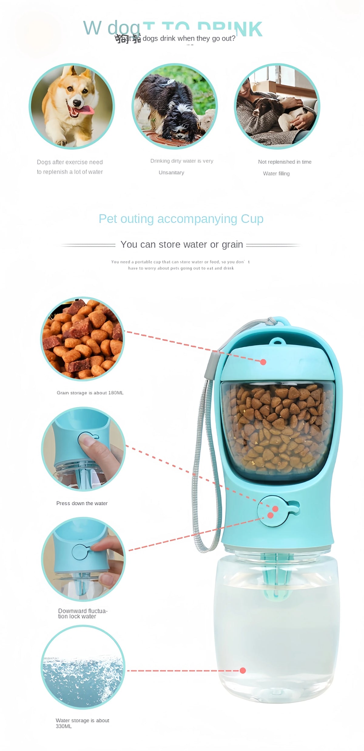 HydraGo – Portable Pet Water Bottle with Food Storage