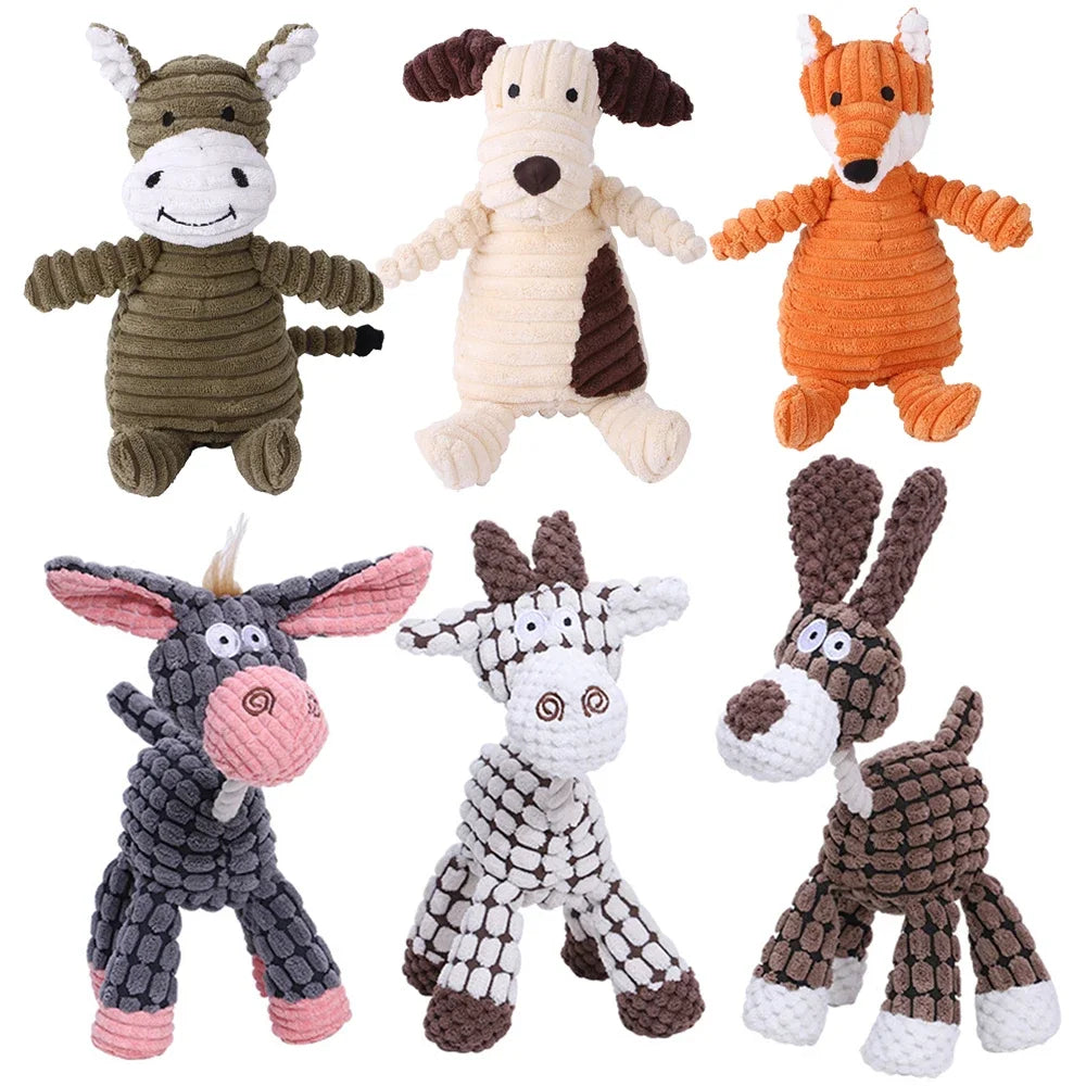 Plush squeaky dog toy for dogs that supports chewing, mental stimulation, and interactive play for daily enrichment.
