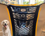 Pet car barrier net for dogs that provides safe seat separation and helps prevent driver distraction during travel