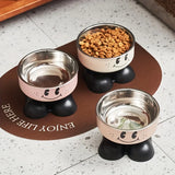 Elevated stainless steel pet feeder for cats and dogs with raised design for improved posture and reduced neck strain during eating
