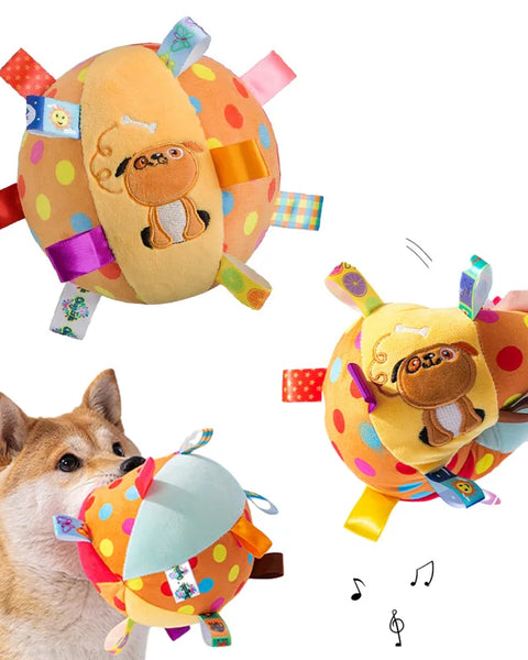 Interactive dog tug toy with ball and nylon handle for dogs that supports active play, training, and mental stimulation.