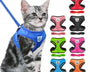 Breathable adjustable mesh pet harness with leash for small to medium dogs and cats, featuring reflective safety strips and comfortable chest support for walking control
