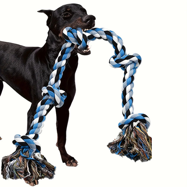 Heavy-duty rope dog toy for dogs that supports chewing, dental health, and interactive tug-of-war play.