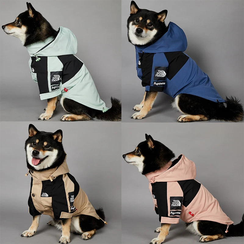 Wind-resistant cotton and polyester pet jacket with adjustable fit and two-leg design for dogs and cats to stay warm and comfortable during outdoor walks