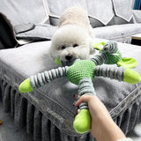 Plush squeaky dog toy for large dogs that supports chewing, dental health, and mental stimulation.