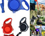 4-in-1 multifunction dog leash with built-in 300ml water bottle, foldable bowl, and waste bag dispenser, designed for safe, clean, and convenient walks and outdoor travel