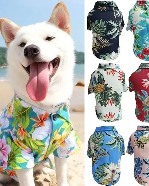 Hawaiian shirt for dogs and cats that provides lightweight breathable comfort and free movement during warm weather and summer activities.