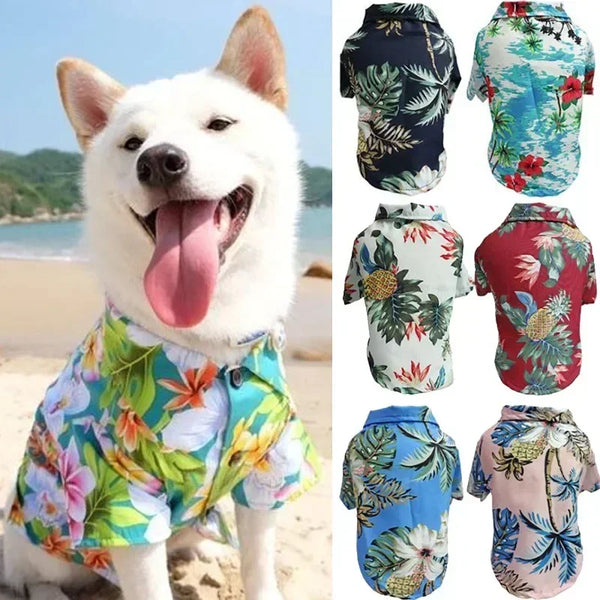 Hawaiian shirt for dogs and cats that provides lightweight breathable comfort and free movement during warm weather and summer activities.