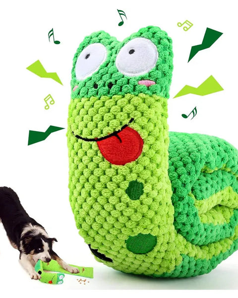 Interactive dog puzzle toy with treat-hiding design made from soft durable fleece materials, featuring squeak sounds to stimulate mental engagement, reduce anxiety, and encourage active problem-solving play