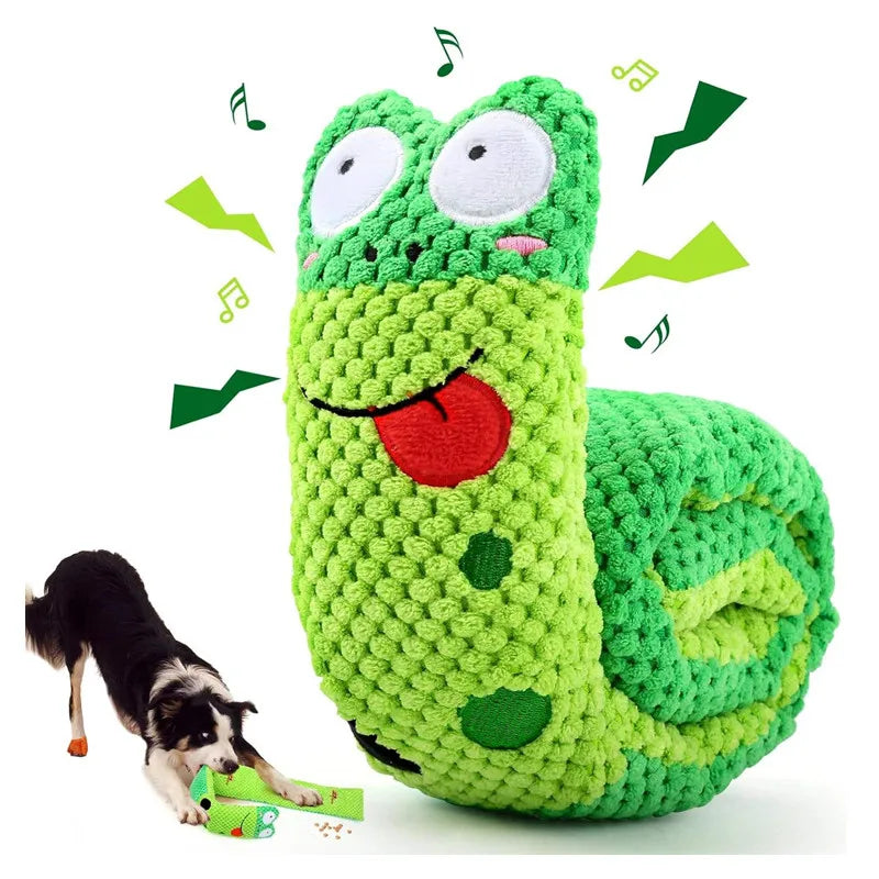 Interactive dog puzzle toy with treat-hiding design made from soft durable fleece materials, featuring squeak sounds to stimulate mental engagement, reduce anxiety, and encourage active problem-solving play