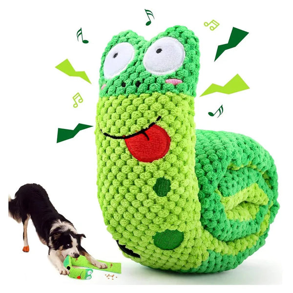 Interactive dog puzzle toy with treat-hiding design made from soft durable fleece materials, featuring squeak sounds to stimulate mental engagement, reduce anxiety, and encourage active problem-solving play