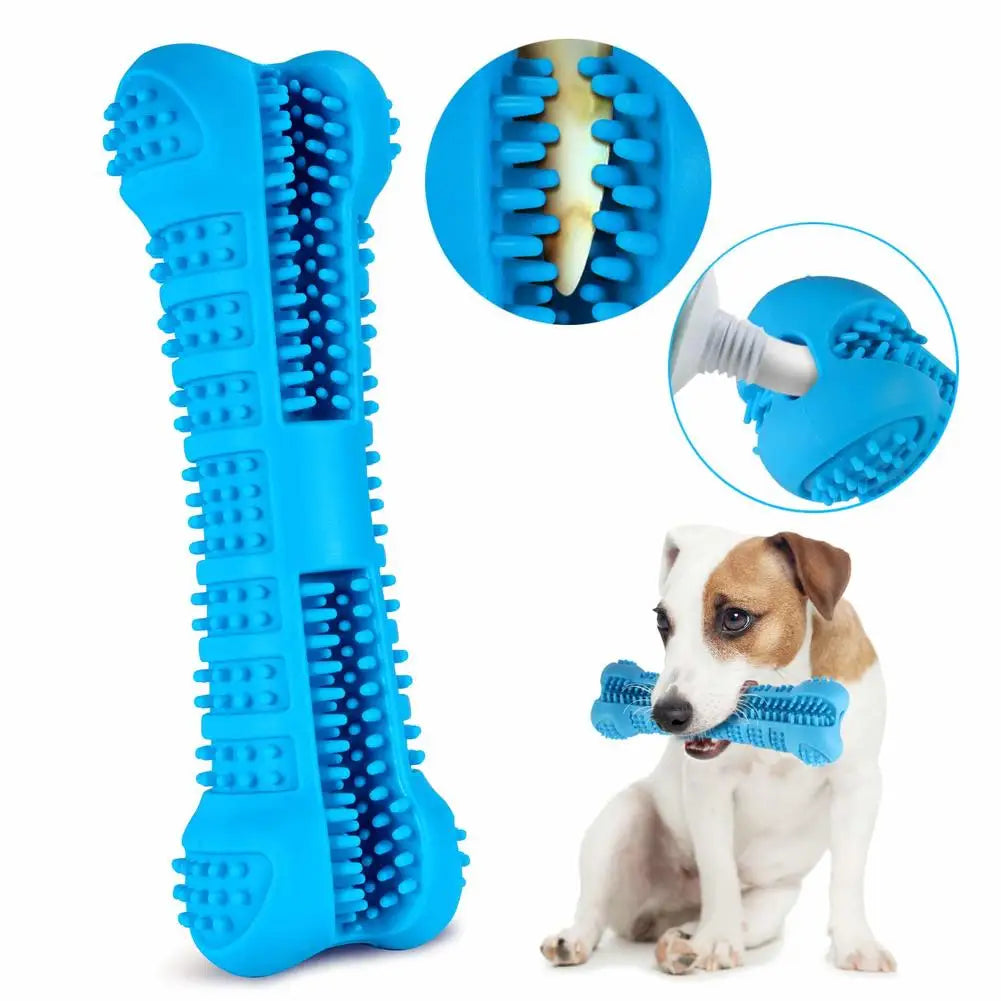Dental chew toy for dogs with toothpaste reservoir that helps reduce plaque and supports gum health during chewing.