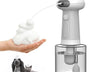 USB rechargeable automatic pet foam dispenser for dogs and cats that provides easy shampoo application and reduces stress during bathing.