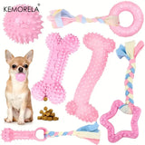 6-piece rubber dog toy set for small and medium dogs that supports chewing, dental health, and mental stimulation.