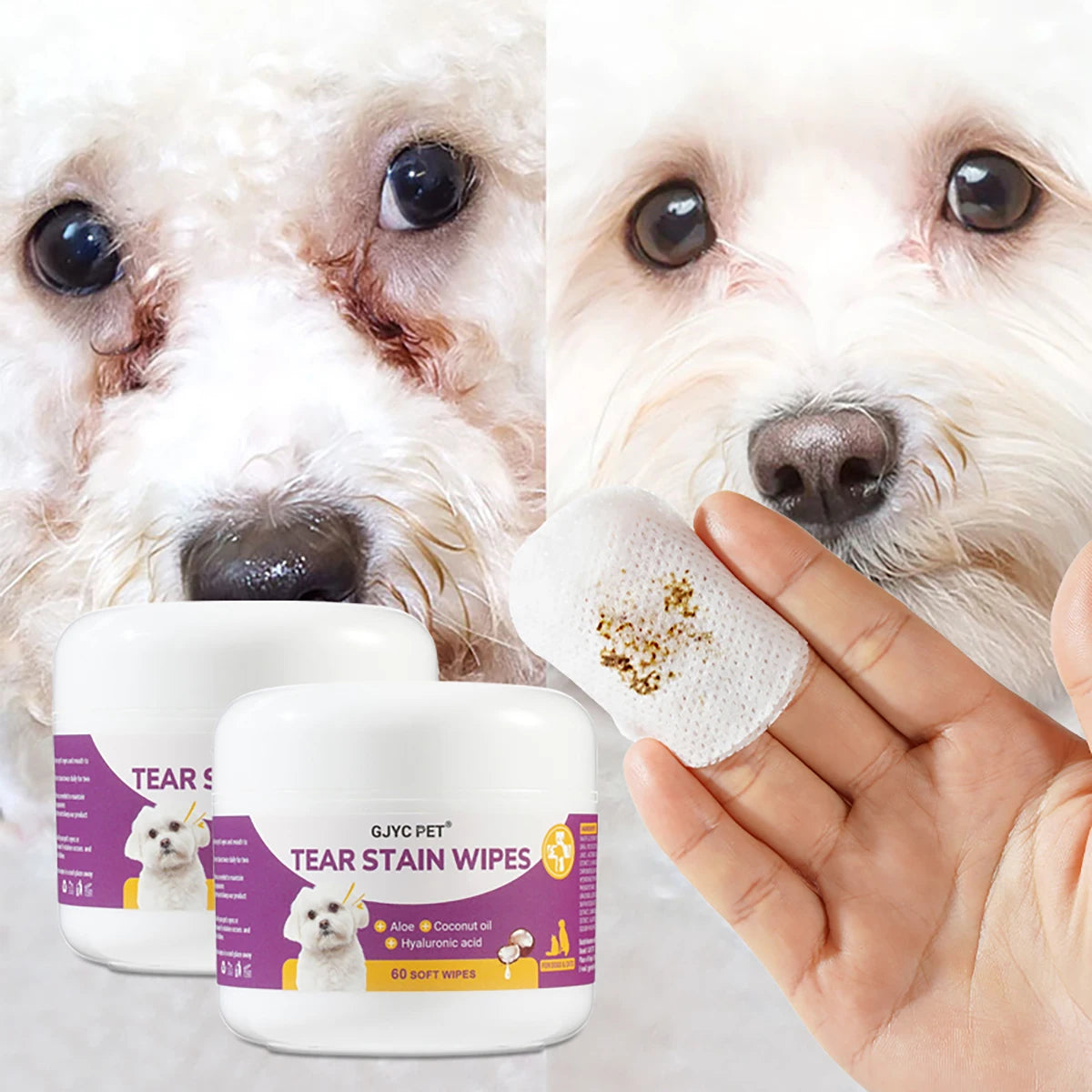 Gentle Pet Eye Wipes for Dogs and Cats to Remove Tear Stains, Eye Discharge, Dirt and Residue for Clean, Fresh-Looking Eyes
