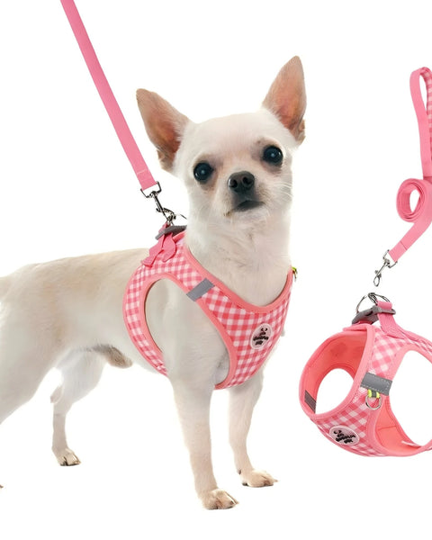 pink blue green vest style dog harness and leash set small and medium dogs cute adjustable pet harness
